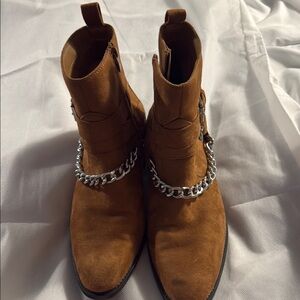 Silver Chain Brown Heeled Boots